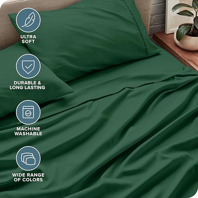 Bare Home Full XL Sheet Set - Luxury 1800 Ultra-Soft Microfiber Full Extra Long Sheets - Double Brushed - Deep Pockets - Easy Fit - 4 Piece Set - Bedding Sheets & Pillowcases (Full XL, Forest Green)