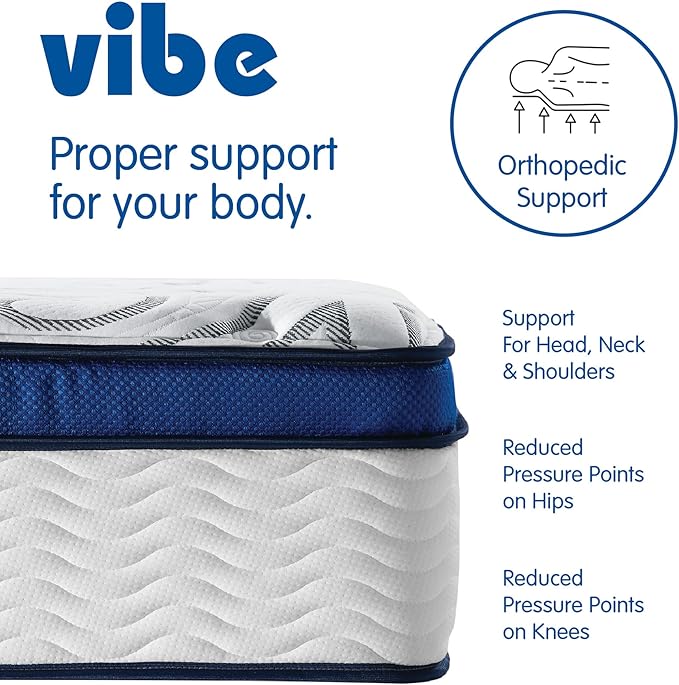 Vibe Quilted Hybrid Mattress, 12-Inch Innerspring and Pillow Top Gel Memory Foam Mattress, Fiberglass Free, CertiPUR-US Certified Bed in a Box, King, White