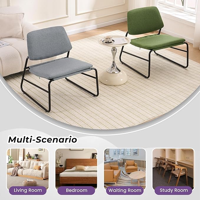 DAICO Modern Accent Chair Comfy Living Room Chair Armless Sling Accent Chairs Upholstered Side Sitting Chairs with Metal Frame for Office Reception Reading Bedroom Waiting Room, Grey