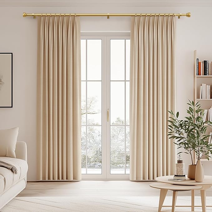 Modern Gold Curtain Rods for Windows 16 to 60 Inches Adjustable Length Heavy Duty 1" Diameter Brass Window Curtain Rod with Solid Metal Finials for Outdoor Farmhouse Bedroom Kitchen Living Room