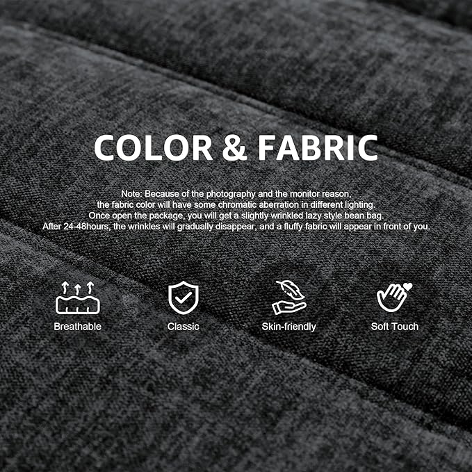 Bean Bag Chairs for Adults Giant Bean Bag Chair Memory Foam BeanBag Chair Big Bean Bag Sofa with Filler Faux Fur Fireside Beanbags Lazy Sofa for Living Room Bedroom Dorm Office (Darkgrey Chenille)