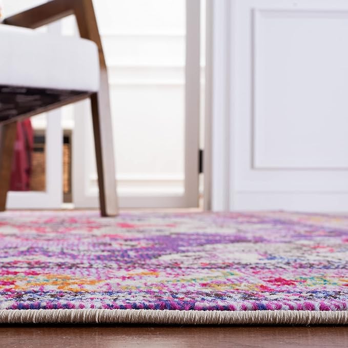 SAFAVIEH Monaco Collection Area Rug - 5'1" x 7'7", Violet & Fuchsia, Boho Chic Medallion Distressed Design, Non-Shedding & Easy Care, Ideal for High Traffic Areas in Living Room, Bedroom (MNC243P)
