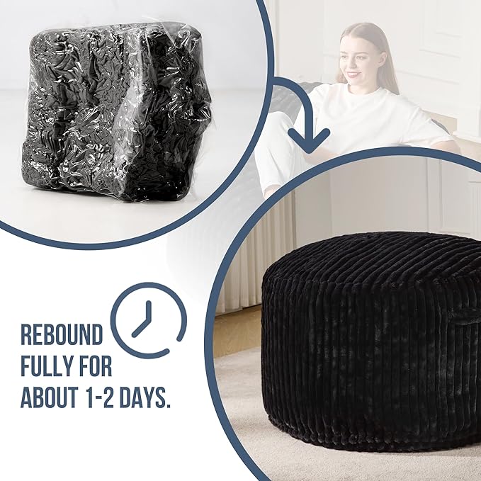 Hobestluk 4ft Bean Bag Chairs for Adults Large Beanbag Chair with Dutch Corded Plush Cover Big Bean Bag Chair for Living Room Bedroom Dorm Office - Black (44" x 44" x 24")