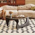 Glass Coffee Table for Living Room Mid Century Modern Triangle Center Table with Wooden Base, Transparent/Black