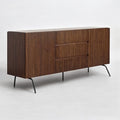 NTC Veil Sideboard with 2 Doors and 3 Drawers, Buffet Cabinet with Vertical Groove Design and Metal Legs, Storage Cabinet for Living Room, and Entryway, Effortless Assembly - Dark Walnut