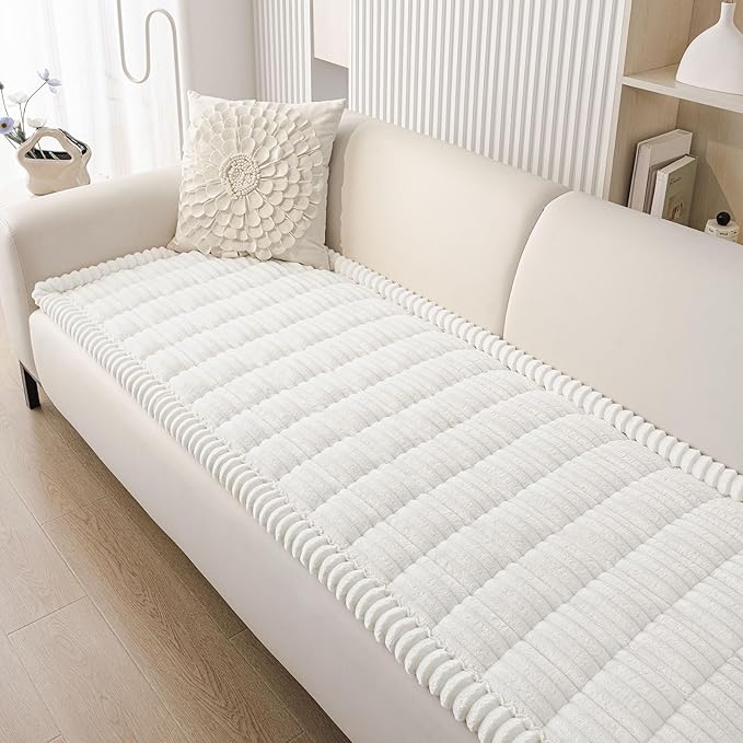 Smiry Couch Cover for Dogs Washable, Non Slip Fuzzy Pet Couch Covers for 3 Cushion Sofa Pet Friendly, Thick Soft Sofa Slipcovers Cushion Protector (White, 27.6" x 82.7")