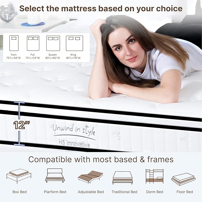 Twin Size Mattress, 12 Inch Medium Firm Foam Hybrid Mattress with Individual Pocket Springs for Motion Isolation & Edge Support, Mattress in A Box CertiPUR-US Certified