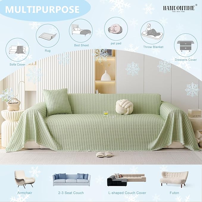 HANDONTIME Cooling Dog Couch Cover Ice Silk Washable & Breathable Pet Sofa Protector, Durable Couch Covers for Sofa Pet Friendly Soft Dog Cooling Bed Cover Sofa Protector Covers (Green, 71"x118")