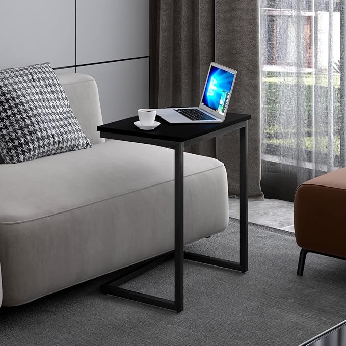 Sofa C Side End Table Wood Accent Couch Table Coffee Tray Snack Side Table Notebook Laptop Holder Over Bed Stand Reading Desk Black Color 22x14x27 Inch Space Saving for Living Room Bedroom