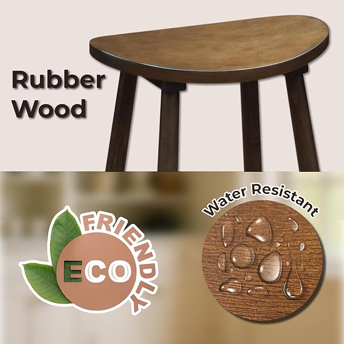 Nora 30" Backless Bar Stool, Saddle Seat Design, Solid Rubber Wood Frame with Rich Brown Finish, Perfect for Kitchen Counter, Bar Area, or High Dining Spaces