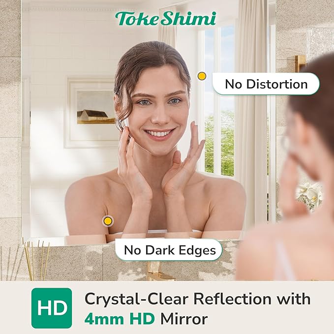 TokeShimi 48x30 Frameless Bathroom Mirror Rectangle, Tempered Beveled Mirror for Bathroom Vanity with 1" Beveled Edge, Shatterproof Modern Wall Mirrored for Living Room, Entryway, Restroom