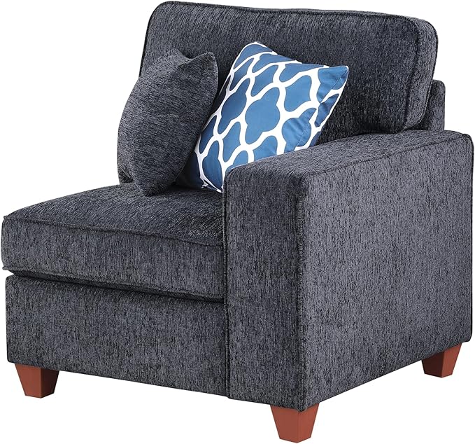 L-Shaped Sectional Couch for Living Room with Movable Ottoman&6 Throw Pillows,7 Seat Chenille Upholstered Sofa W/2 Cup Holder,USB Port&Hidden Storage Box,DIY Combination,Apartment,Dark Gray,127"