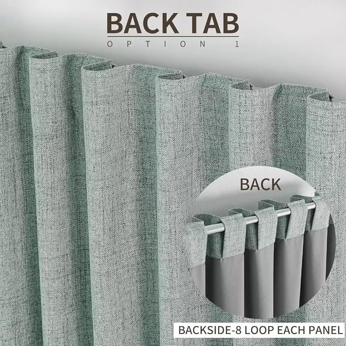 Joydeco Natural Linen Curtains 96 inch Length 2 Panels Set Burg 100% Blackout Patio Door Curtain Room Darkening Sliding Door Curtains Thermal Insulated Back tab Rod Pocket(105x96 inch, Sage Green)