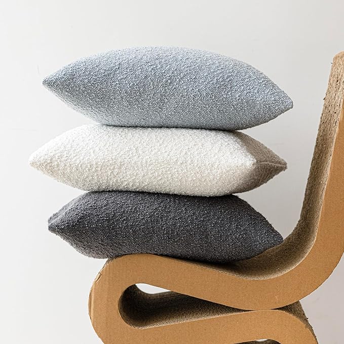 Foindtower Set of 2, Decorative Textured Boucle Throw Pillow Covers Accent Solid Pillow Cases Neutral Soft Cozy Couch Cushion Case for Chair Sofa Bedroom Living Room Home Decor 16 x 16 Inch Light Blue