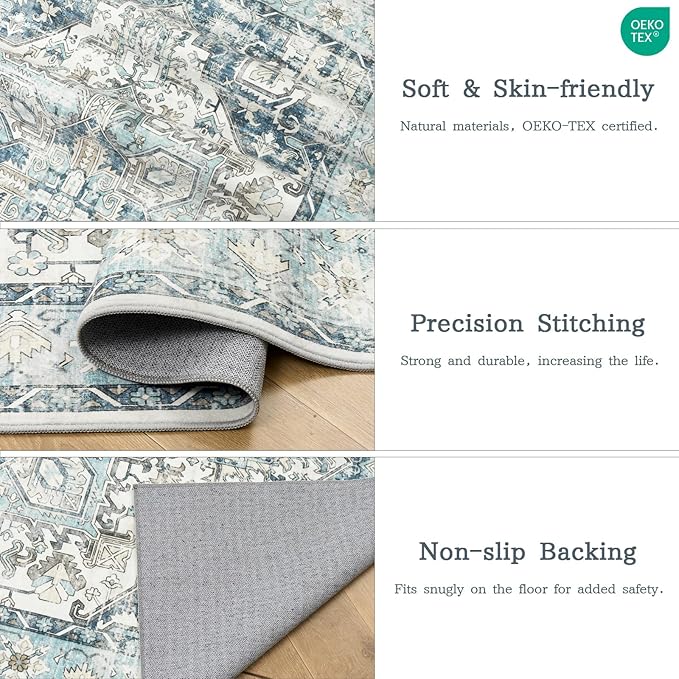 zesthome 9x12 Area Rugs-Washable Rug for Living Room, Non-Slip Backing Rugs, Stain Resistant 9x12 Rug for Bedroom, Ultra-Thin Low Pile Rugs, Vintage Large Home Decor