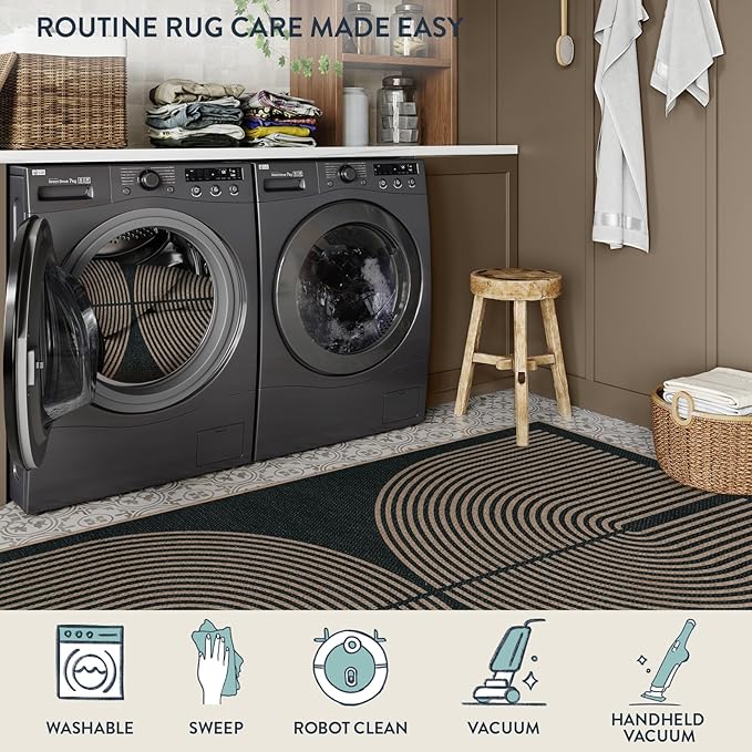 Lahome Modern Rainbow Round Rug 4ft, Circular Indoor Outdoor Kitchen Rug Washable Farmhouse Carpet, Contemporary Non Slip Round Door Mat for Bedroom Front Porch