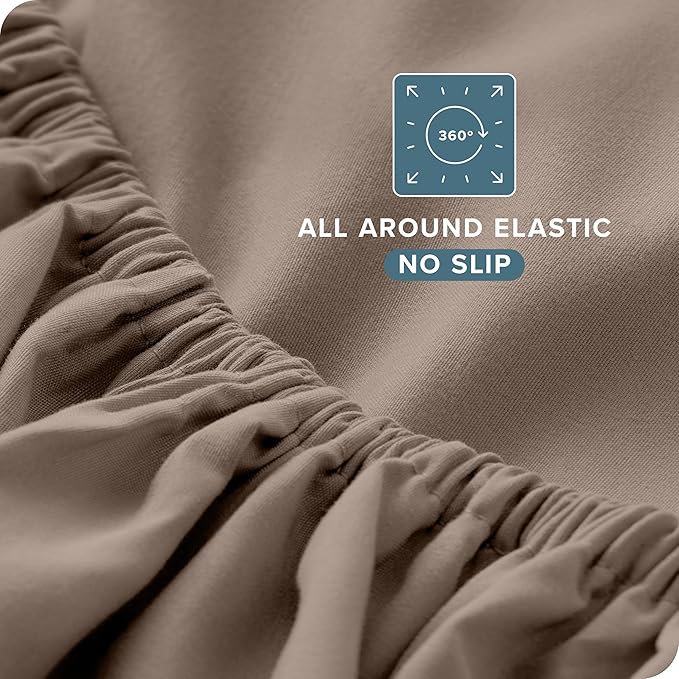 Bare Home Split Head Flex King Sheet Set - 1800 Ultra-Soft Microfiber Bed Sheets - Double Brushed - Deep Pockets - Easy Fit - 4 Piece Set - FlexTop King Bedding Sheets (Split Head Flex King, Taupe)