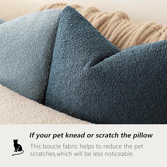 Foindtower Set of 2, Decorative Textured Boucle Throw Pillow Covers Accent Solid Pillow Cases Neutral Couch Cushion Case for Chair Sofa Bedroom Living Room Home Decor 26x26 Inch Dark Blue