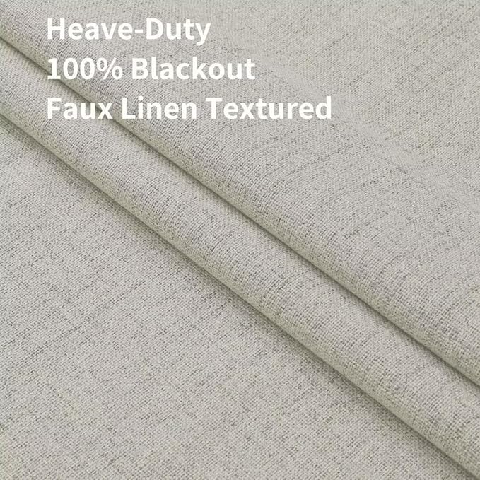 Joydeco Natural Linen Curtains 84 inch Length 2 Panels Set Burg 100% Blackout Patio Door Curtain Room Darkening Sliding Door Curtains Thermal Insulated Back tab Rod Pocket(105x84 inch, Light Beige)