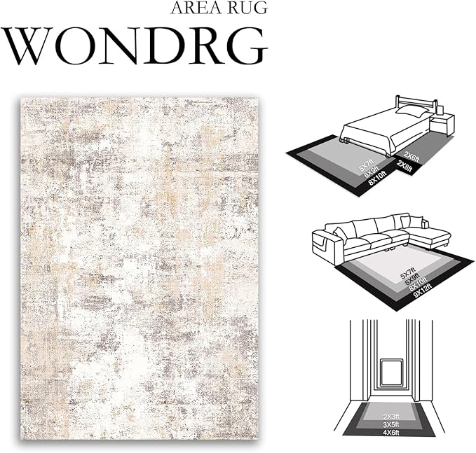 2x3 Washable Area Rug Beige Grey Neutral Abstract Entryway Kitchen Non Slip Low Pile Throw Rug Living Room Bedroom Indoor Doormat Small Soft Carpet for Entrance Bathroom