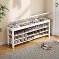 Shoe Rack Bench Seat Rubberwood 3-Tier Wooden Storage Bench 550lbs Compact Mid-Century Modern Design for Entryway, Hallway, Closet, Front Door Entrance, Foyer