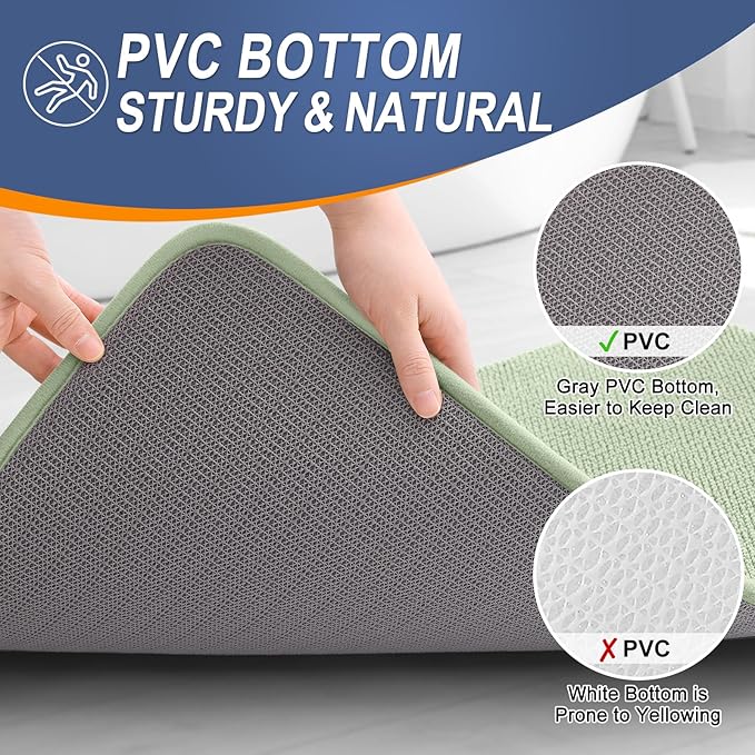 OLANLY Thick Memory Foam Bath Mat Rug 44x24, Extra Soft Absorbent Bathroom Rug, Quick Dry Bath Mats, Non-Slip, Machine Washable Carpet for Bathroom, Tub and Shower, Home Decor Accessories, Sage Green