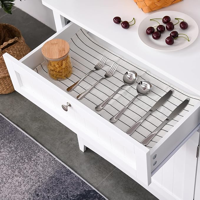 HOMCOM Elegant Buffet with Hutch, Kitchen Pantry Storage Cabinet with Framed Glass Door Drawer and Microwave Space, White