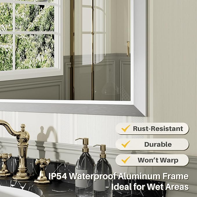 40x38 Inch Silver Bathroom Mirror for Wall, Thick Metal Framed Rectangle Mirrors for Over Sink, Bedroom, Living Room, Entryway, Anti-Rust, HD Tempered Glass