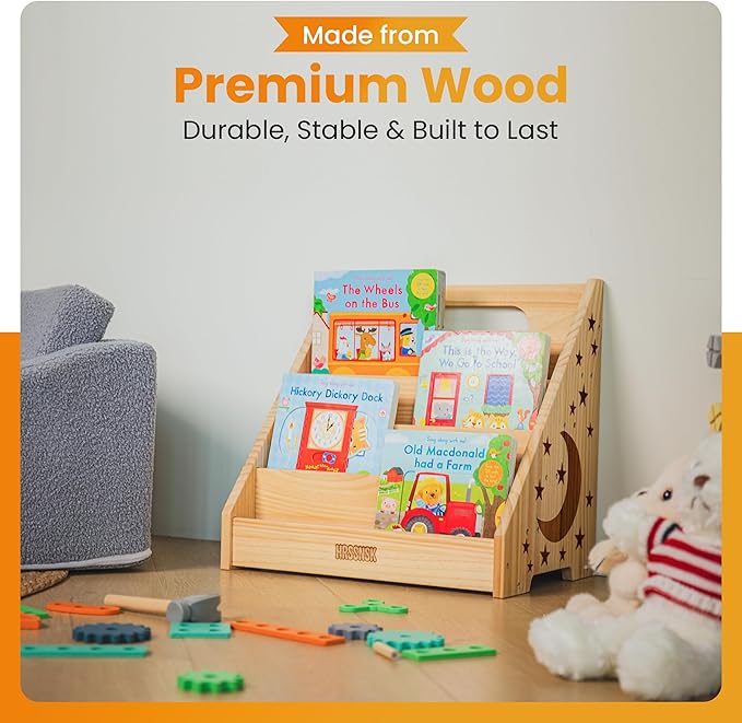 Baby Bookshelf for Toddlers Ages 1-3 - Montessori Nursery Book Shelf with Front-Facing Storage - Kids Book Organizer for Playroom and Bedroom