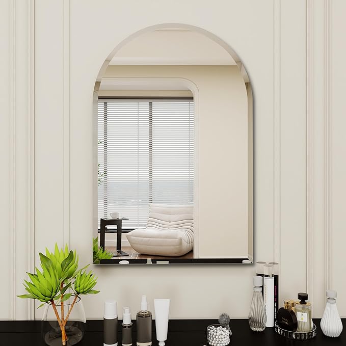 Arched Bathroom Mirror, 32X48 inch Arched Frameless Mirror, Arch Wall Mirror，Frameless Mirrors for Bathroom,Beveled Bathroom Mirror.
