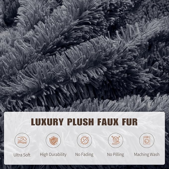Bean Bag Chair Cover(No Filler) Soft Faux Fur Stuffed Animal Bean Bag Storage, Fluffy Plush Bean Bag Chair Cover Washable, Comfy Bean Bag Chairs for Adults, 7FT, Dark Grey