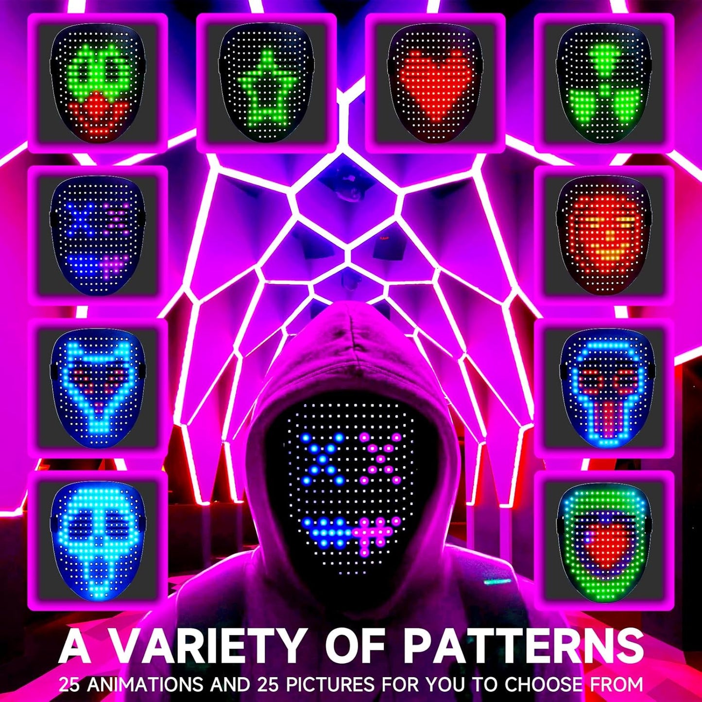 Led Mask with Gesture Sensing, Light Up Face Mask, Led Halloween Mask,Digital Mask for Costume Cosplay Party Masquerade