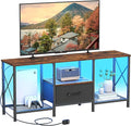 LED TV Stand with Fabric Drawer, Entertainment Center for 50 55 Inch TV, Industrial TV Console Table with Open Storage Shelves for Living Room, Bedroom, Rustic Brown