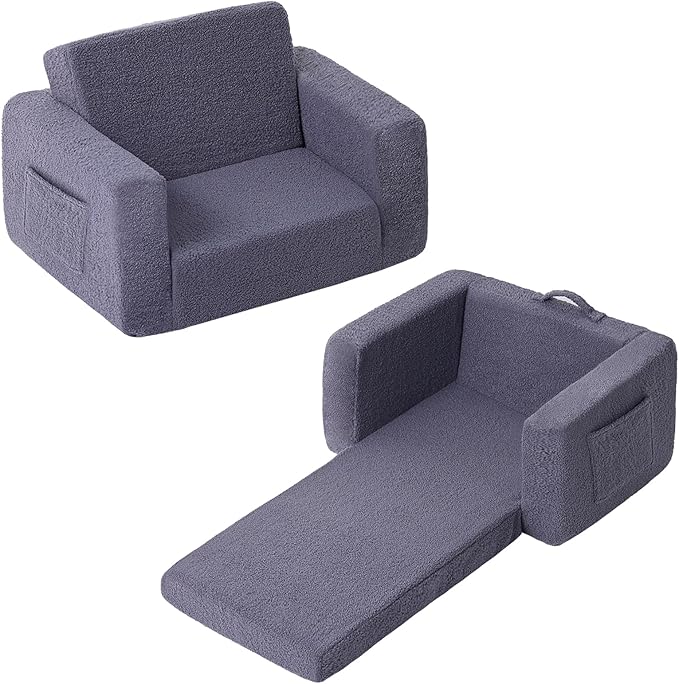 Tiita Kids Sofa, 2-in-1 Kid Chairs, Convertible Children Couch to Lounger, Flip Out Kids Chair, Toddler Armrest Chair Bed, Folding Children Play Sofa for Girl or Boy(Navy Blue)