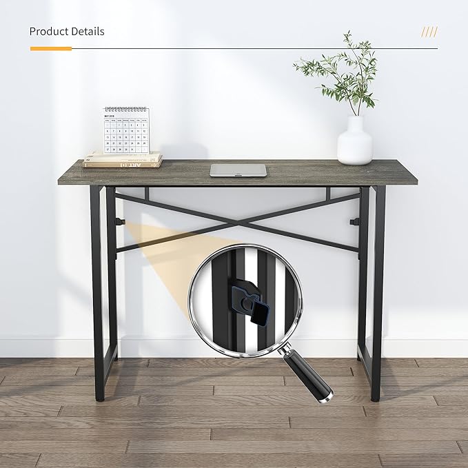 47 inch Folding Desk, Writing Gaming Computer Camping Table, No Assembly Required Home Office Desk, Black Oak
