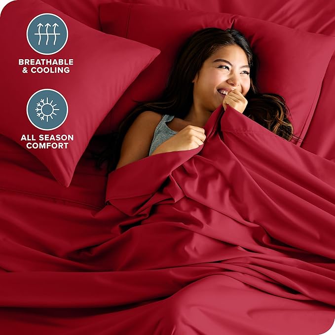 Bare Home Twin Sheet Set - 1800 Ultra-Soft Microfiber Twin Bed Sheets - Double Brushed - Deep Pockets - Easy Fit - Extra Soft - 3 Piece Set - Bedding Sheets & Pillowcases (Twin, Red)