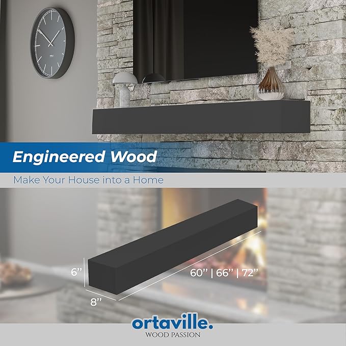 66" Floating Mantel Shelf - Modern White Fireplace Mantel with Matte Lacquer Finish for Living Room Elegance (66", Slate Grey)