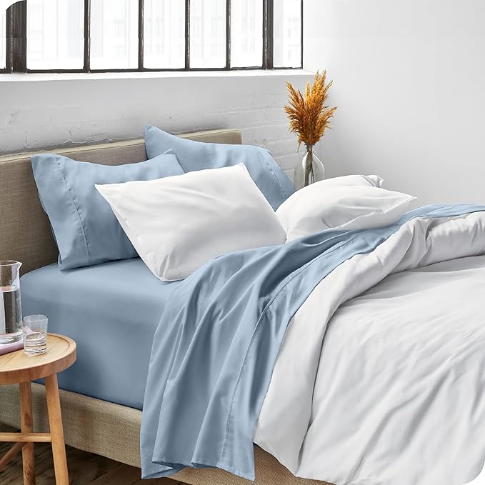 Bare Home Split Head Flex King Sheet Set - 1800 Ultra-Soft Microfiber Bed Sheets - Double Brushed - Deep Pockets - Easy Fit - 4 Piece Set - FlexTop King Bedding (Split Head Flex King, Dusty Blue)