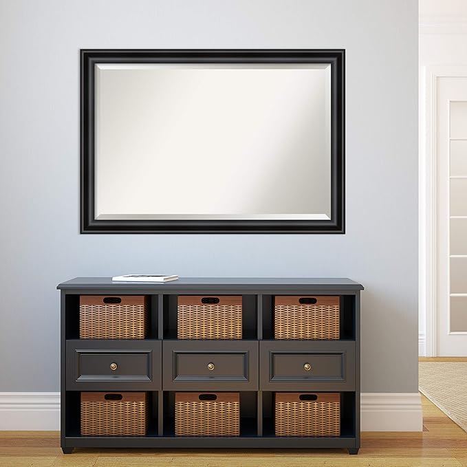 Amanti Art Black Bathroom Mirror for Over Sink, 28x40 Grand Black Narrow Rectangle Vanity Mirror, Large Casual Frame, Hangs Horizonally and Vertically, Bathroom Wall Decor, Beveled Edge