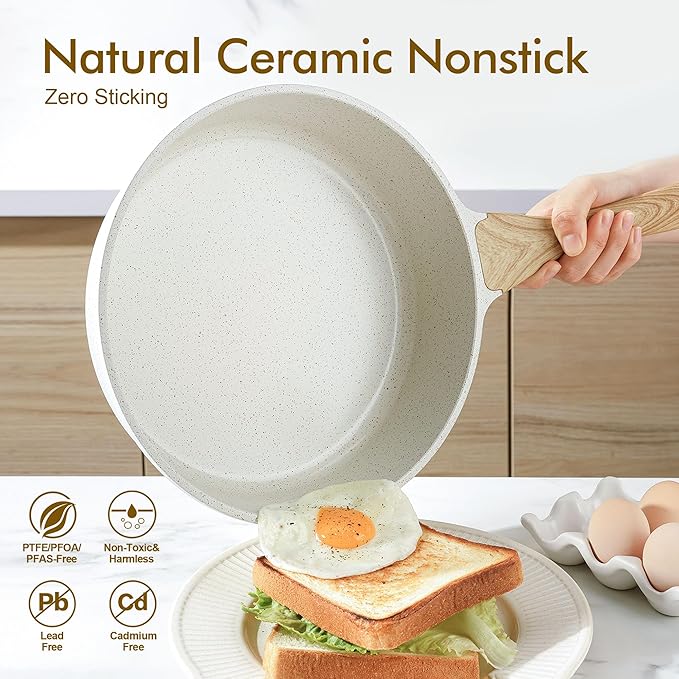 SENSARTE Nonstick Ceramic Cookware Set 13-Piece, Healthy Pots and Pans Set, Non-toxic Kitchen Cooking Set with Stay-Cool Handles, Silicone Tools and Pot Protectors, PFAS and PFOA Free