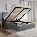 SHA CERLIN Full Size Lift Up Storage Bed/Modern Wingback Headboard/Upholstered Platform Bed Frame/Hydraulic Storage/No Box Spring Needed/Wood Slats Support/Grey Blue