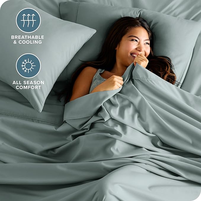 Bare Home Full XL Sheet Set - Luxury 1800 Ultra-Soft Microfiber Full Extra Long Bed Sheets - Double Brushed - Deep Pockets - Easy Fit - 4 Piece Set - Bedding Sheets & Pillowcases (Full XL, Sea Spray)