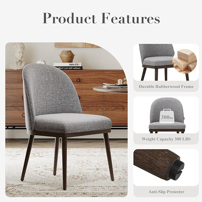 COLAMY Upholstered Dining Chairs Set of 6, Large Dining Room Kitchen Chairs with High Back and Deep Seat, Modern Fabric Dinner Chairs with Wood Legs, Dark Grey