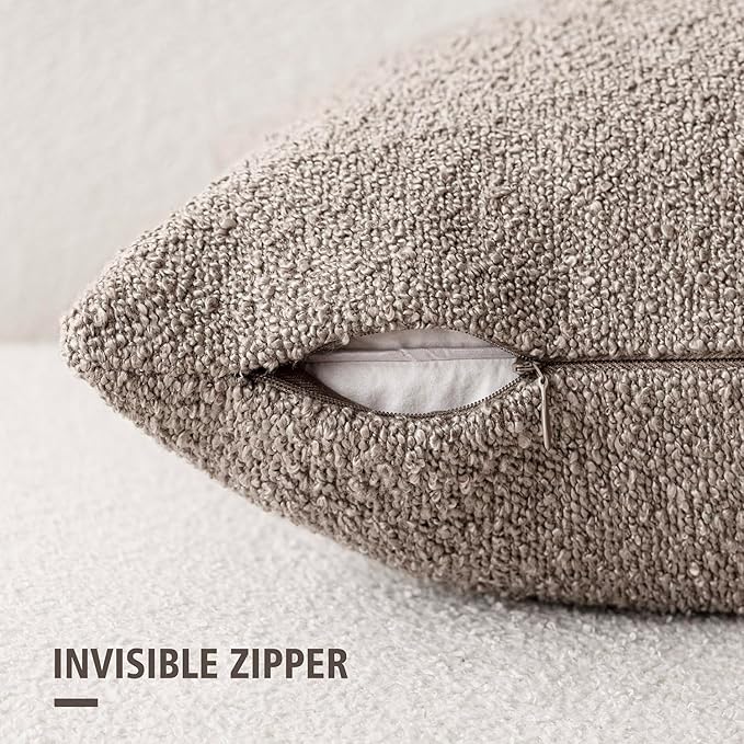 Foindtower Pack of 2 Textured Boucle Throw Pillow Covers Accent Solid Decorative Lumbar Pillow Cases Cozy Couch Cushion Case for Chair Sofa Bedroom Living Room Home Decor 12x20 Inch Light Taupe