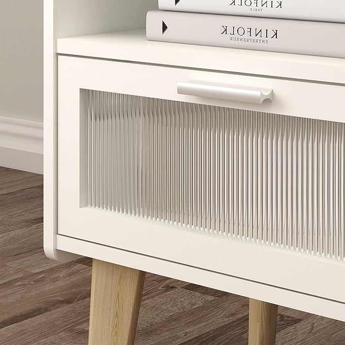 Nightstand with Charging Station, Bedside Tables, End Table Side Table with 2 Tiers Storage Space, for Bedroom, Living Room, White MLBZ07WE-2