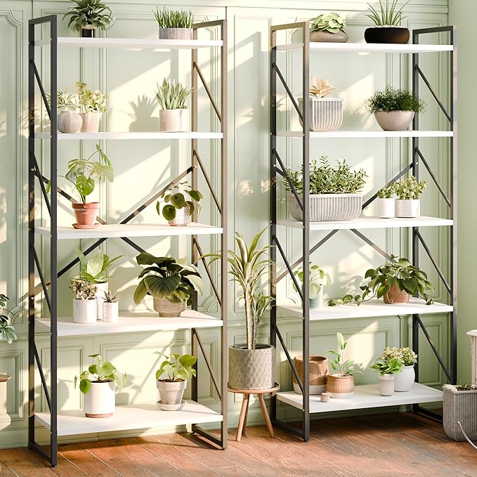 Shintenchi 5 Tiers Bookshelf, Classically Tall Bookcase Shelf,Industrial Book Rack,Modern Book Holder in Bedroom/Living Room/Office, Storage Rack Shelves for Books/Movies,11.8" Dx23.6 Wx62.2 H,White