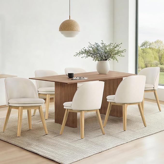 Wooden Dining Chairs Set of 2, Faux Leather Upholstered Modern Dining Room Chairs with Double-Layer Thick Seat Cushion & Ergonomic Backrest for Restaurant, Kitchen and Café, Beige