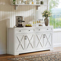 61'' Farmhouse Sideboard Buffet Cabinet with Storage, Large Kitchen Storage Cabinet with Barn Doors Drawers, White Coffee Bar Table for Dining Room Kitchen