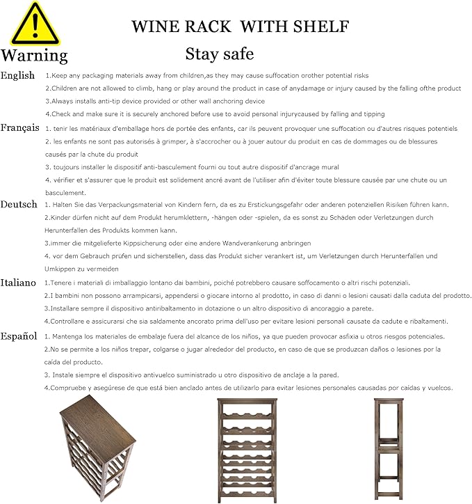 24 Bottles Floor Wine Rack with Tabletop, 6 Tier Bamboo Wine Display Storage Shelves, Wave Bars Freestanding Wine Bottle Organizer Shelf for Kitchen Pantry Cellar, Natural
