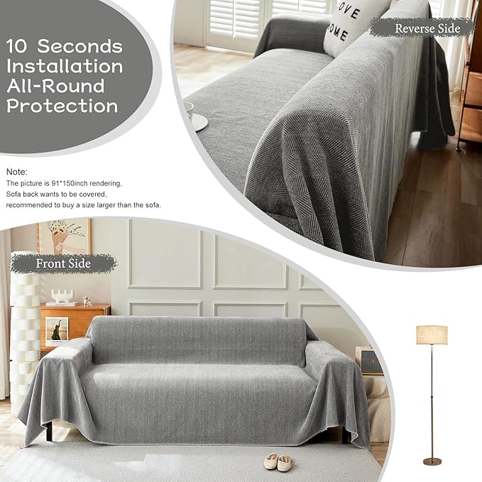 STACYPIK Soft Dark Gray Couch Cover for Pets, Herringbone Jacquard Sofa Covers for 3 Cushion Couch,Skin-Friendly Washable Sofa Covers for Loveseat, Non Slip Sectional Sofa Blanket Cover-91X150IN